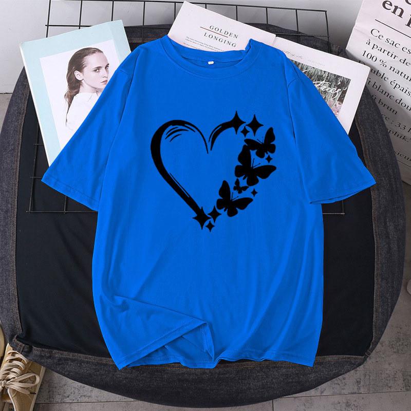 T Shirt Women Summer Loose Fit Heart Print Short Sleeve Graphic Tee For Casual Wear