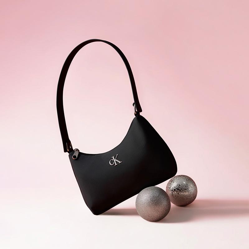 Calvin Klein Commuter Letter Zipper Fabric Shoulder Bag Medium Women Bags Space-Black 4K0009G-UB1