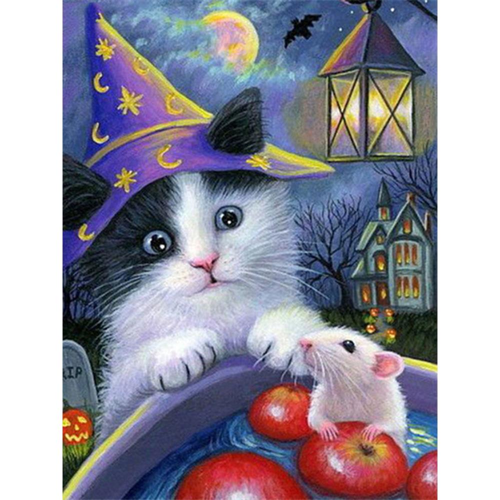 Diamond Painting Cross Stitch Christmas Full Square Diamond Embroidery Cat Animal Art New Year's Gift Cross Stitch Mosaic Pictures Rhinestones Decor