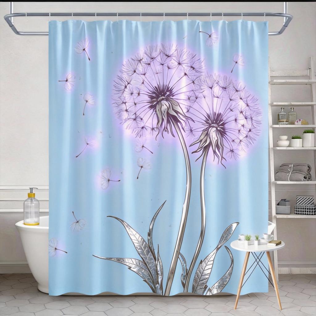 Dandelion Shower Curtain 180x180cm – Minimalist Sepia Botanical Print, with 12 Hooks Bath decorative shower curtain