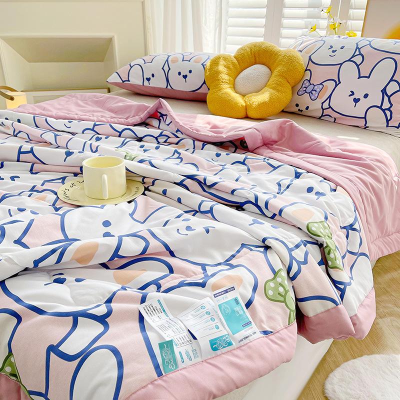 Cartoon Cotton Linen Summmer Blanket Breathable Adult Child Quilt for Summer Washable Air Conditioning Comforter Lightweight