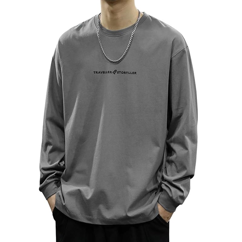 

[EASTEMPO] t-shirt men s spring long sleeve Fashionable cotton Plain color casual Relaxing big size (JP, alphabet, M, gray)