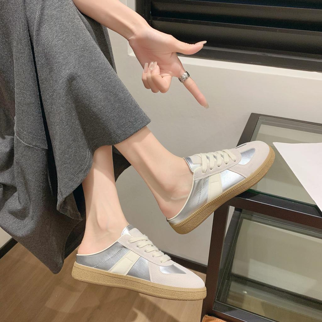 Lightweight Platform German Training Shoes 2025 Spring and Summer New Versatile Lace-up Board Shoes Little White Shoes Lazy Half Tray