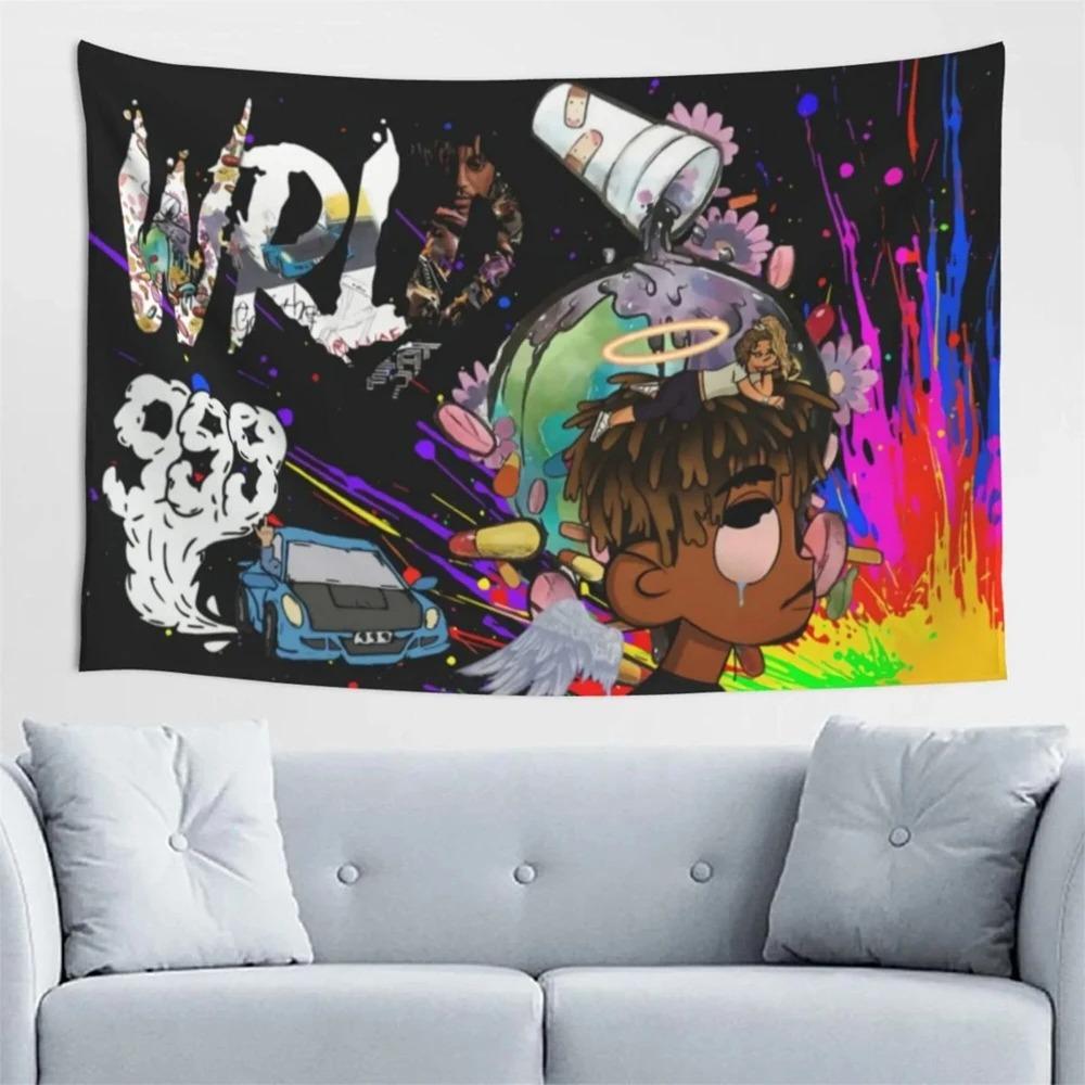 Wandteppich mit Hip-Hop-Rapper Juice Wrld, Street-Art-Wanddeko, Rap-Musik-Poster, Schlafzimmer, Wohnzimmer, Studentenwohnheim, Studio