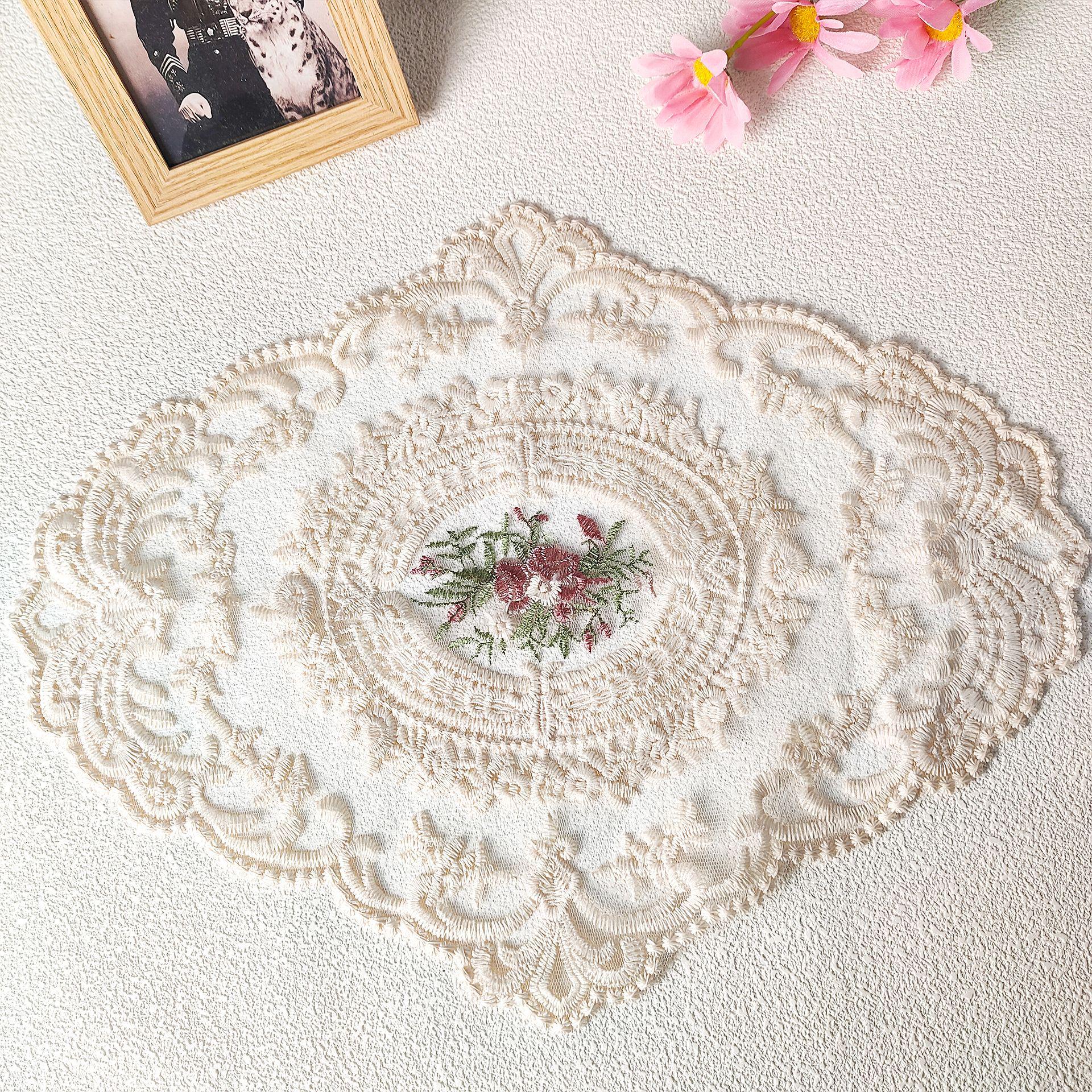 

French Romantic Lace Embroidery Placemat & Coaster Set - Vintage Pastoral Dining Table Decor & Photo Prop
