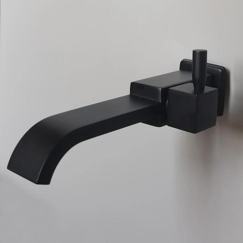 Brass Cold black Water Faucet, Wall Mounted Basin gold Tap, basin bibcock Square Cold brushed gold kitchen Faucet SC303