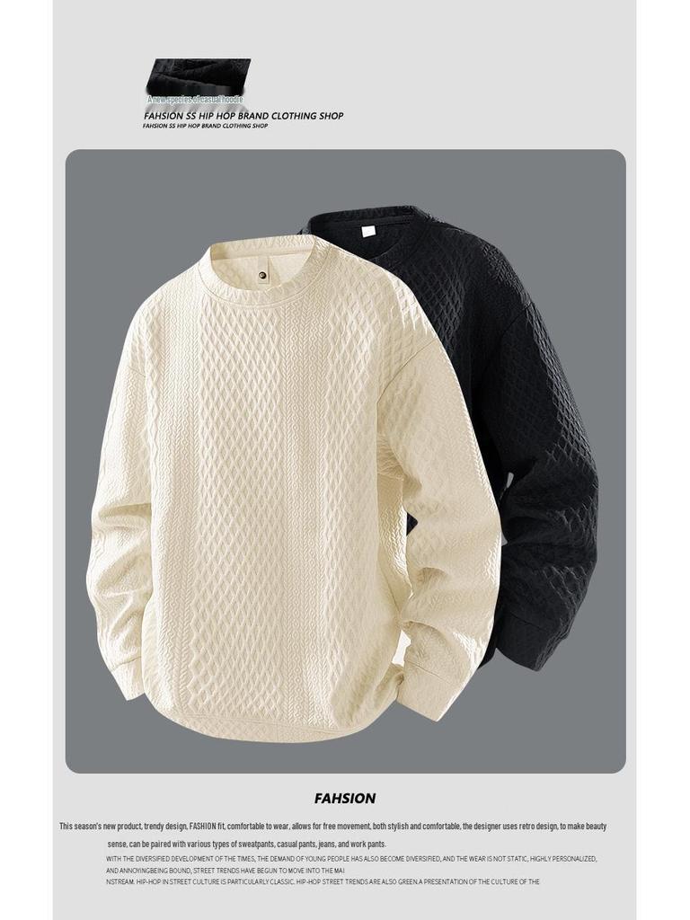 Men's Trendy Jacquard Hoodie: Spring/Autumn Long Sleeve Loose Fit Pullover