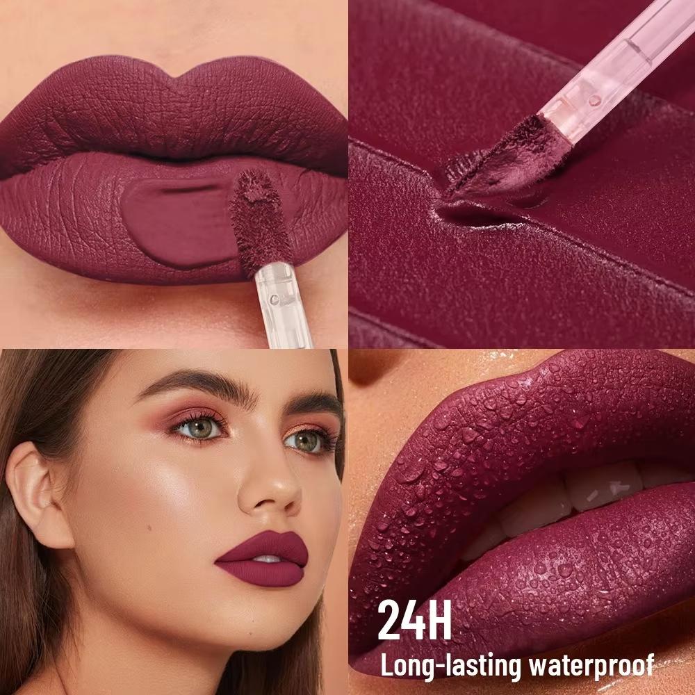 Matter Wasserdichter Farb-Lipgloss Langanhaltender Flüssiger Lippenstift Samt Nude Sexy Lipglaze Make-up Tönung Matte Textur Schönheitskosmetik