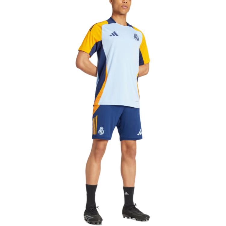 adidas סדרת ריאל מדריד אביב/קיץ 24 Color Block פסים נוח אופנתי נושם מכנסי כדורגל גברים תחתונים כחול-צי כחול IT5105
