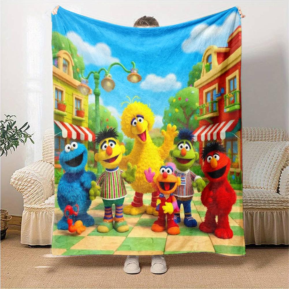 Sesame Street Theme Printed Blanket - Perfect for Couch, Bed, Travel & Outdoor Use | Machine Washable, Cozy & Durable.