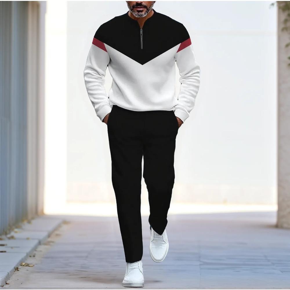 Spring Autumn Fashion Streetwear Men's Long-Sleeved Half-Zipper Stand-Up Collar Men's Casual Sportswear Two-Piece Set