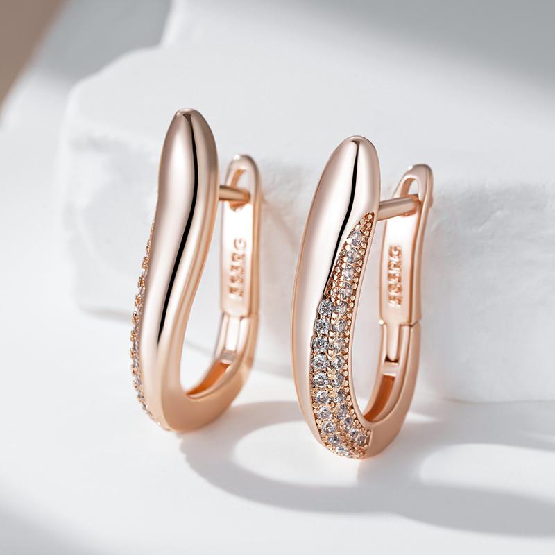 Rose Gold Color Geometric Long Earrings For Women Fashion Natural Zircon Accessories High Quality Daily Jewelry