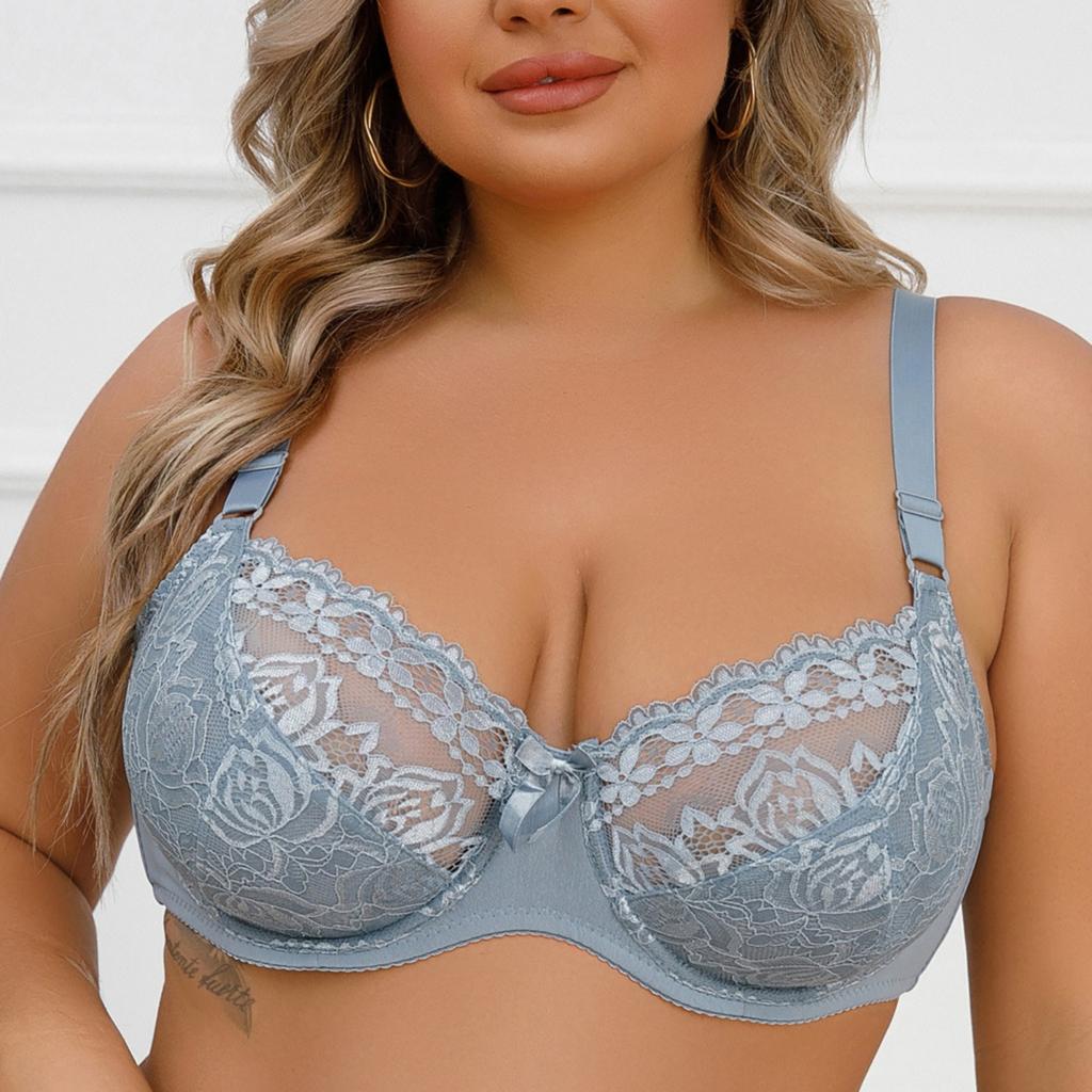 Soutien-gorge de correction en dentelle ultra-fin à armatures, Brassière grande taille pour femme avec double rangée de fermetures au dos