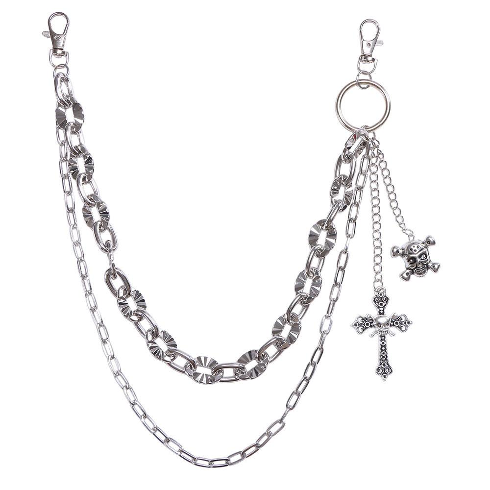 Hip Hop Skull Cross Pendant Metal Waist Chain For Men And Women