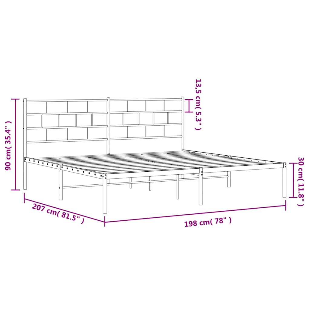 Metal Bed Frame with Headboard Black 193 X 203 Cm