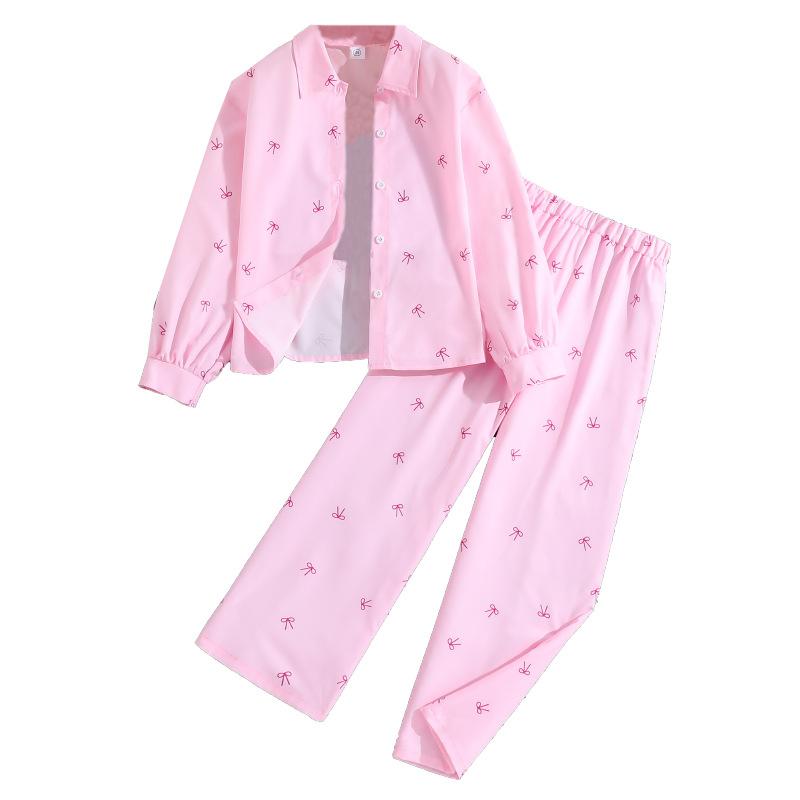 Girls Suit Burst Children's Clothing Spring, Summer Autumn Sunscreen Suit New Children's Long-sleeved Shirt + Wide-legged Trousers 2pcs