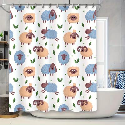 Adorable Animal Print Shower Curtain Sheep Clouds Design For Bathroom Decor