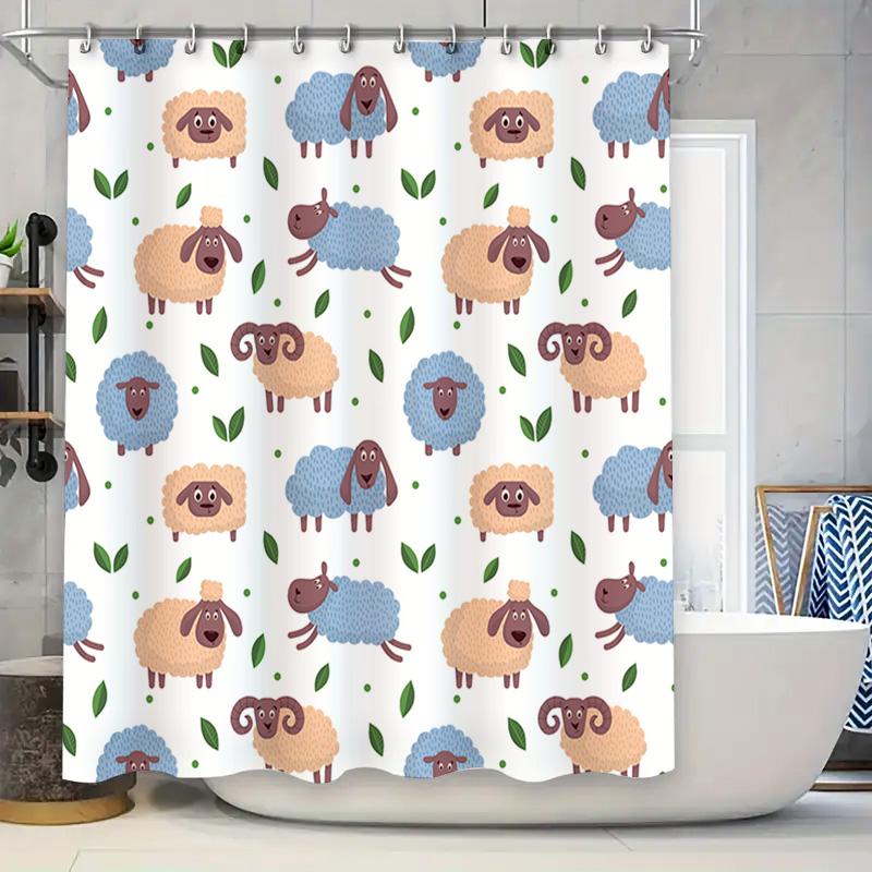 

Adorable Animal Print Shower Curtain Sheep Clouds Design For Bathroom Decor W60H190(CM)-1 Pcs