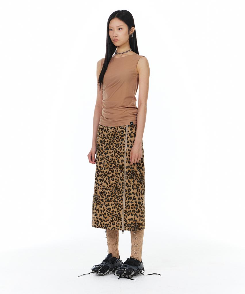 Yunse Zipper Skirt (Brown Leopard)