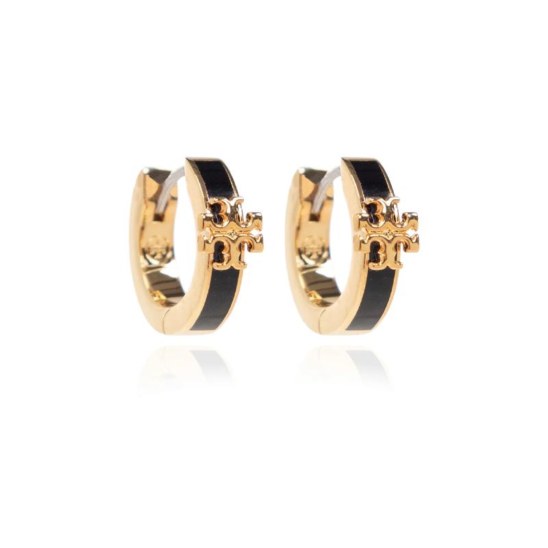 TORY BURCH Logo style enamel brass crystal earrings women s black 1555150720 with-black F чёрный