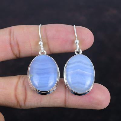 Blue Lace Agate Earrings Gemstone Dainty Jewelry 925 Sterling Silver Earrings Handmade Earring Amazing Jewelry Drop Earring Gifts For Mother