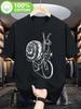 Humorous Snail Riding Bicycle Graphic T-shirt - 100% Cotton Breathable Black Casual Tee