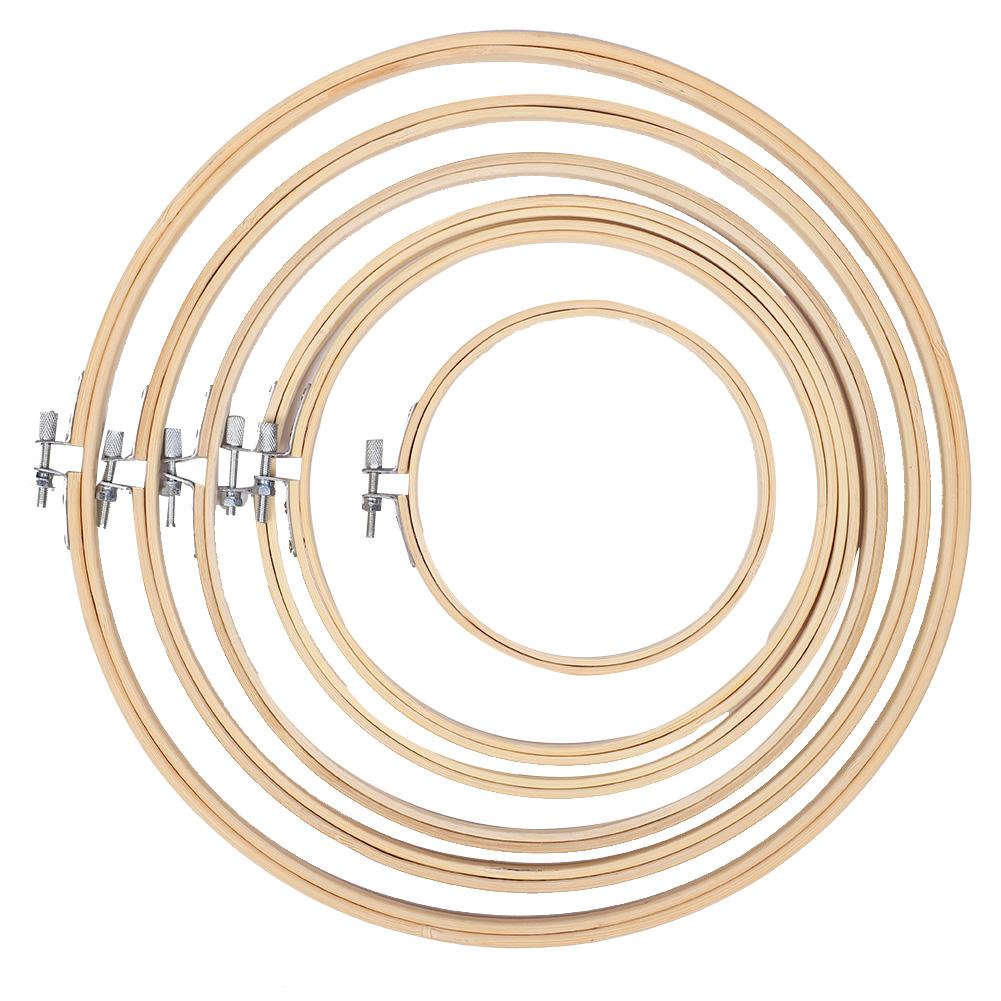 6Pcs Embroidery Hoops Circle CrossStitch Hoop Ring Wooden Frame CreamColoured DIY Tools