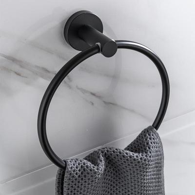 Runder Handtuchhalter aus gebürstetem Edelstahl, Schwarz - Handtuchring-Aufbewahrung für das Badezimmer