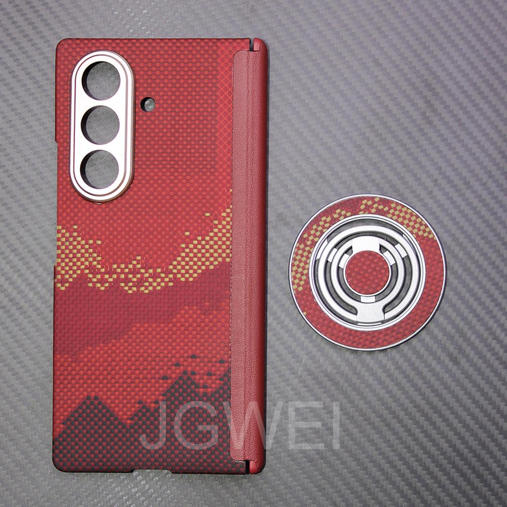 For Samsung Galaxy Z Fold 7 Carbon Case 600d Kevlar Aramid Fiber Fabric Ultra Thin Hard Cover Magnetic balckSlimlightred Premium