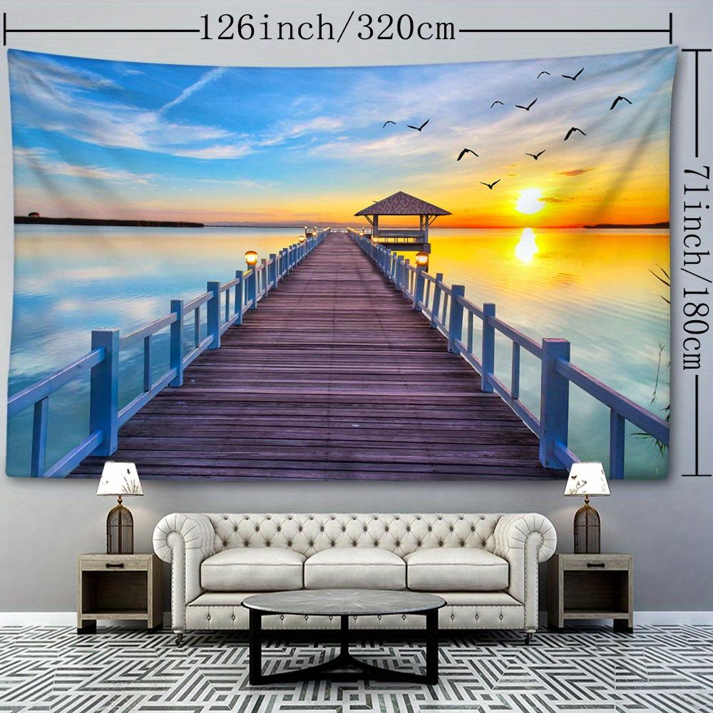 1pc Bridge Sunset Ocean Tapestry Wall Hanging Room Decoration Bedroom Decoration Living Room Background Natural Style Background Cloth Hanging Tapestr
