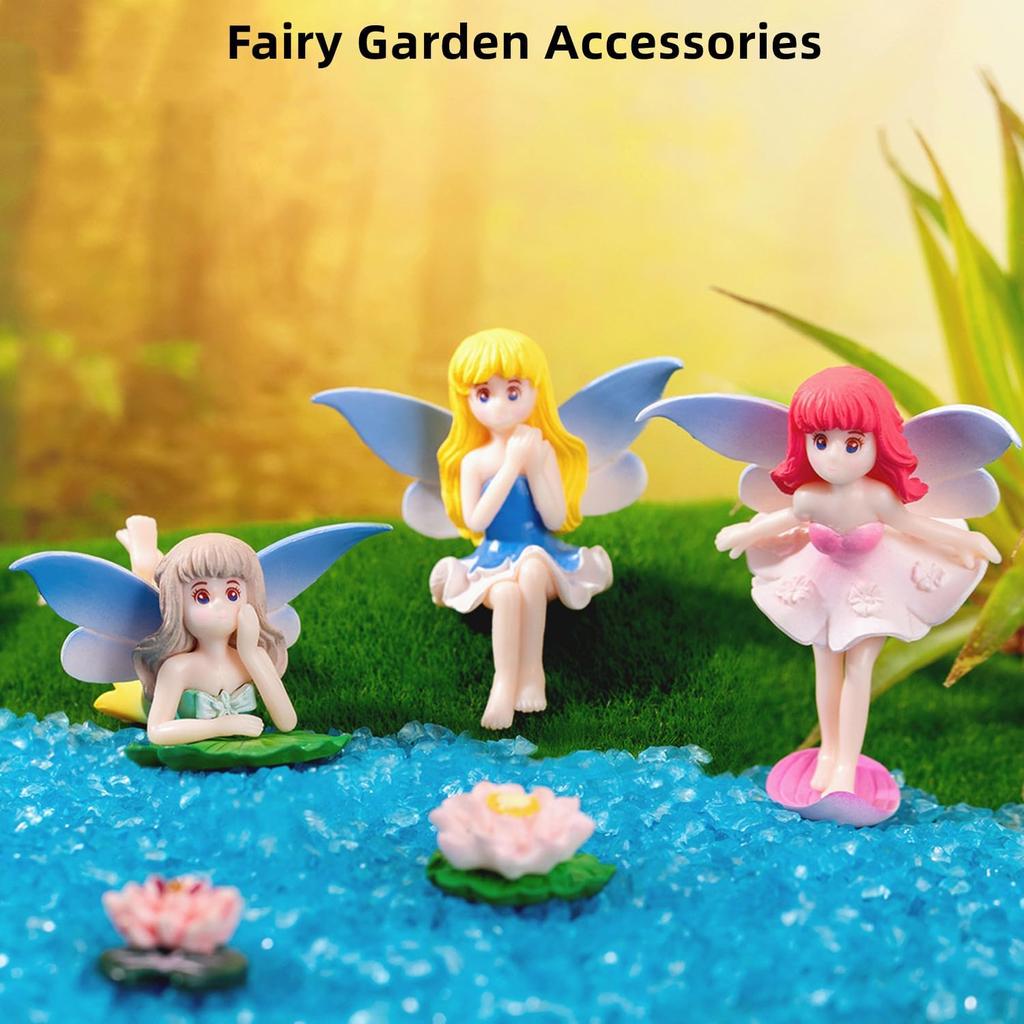 Kleine Feenfiguren Miniatur Gartenaccessoires , Geburtstagstortenaufsatz Blumentopf Heimdekoration Mädchen Fliegenflügel Figuren