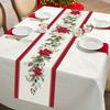 Red Flowers Linen Table Runner Winter Holiday Dining And Indoor Or Outdoor Family Table Flag Party Decoration