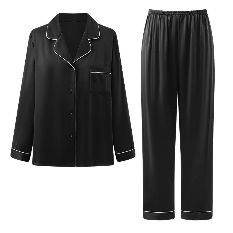 Birdtree  Silk Female Pajama Suits Long Top and Pant Silk Pajama Sets  Pijama Home Suit Autumn Spring