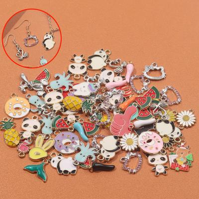 6/12/20pcs Alloy Material Creative Pendant Panda Fruit Animal Pendant DIY Jewelry Making Accessories, Pendant Bracelet Earrings Jewelry Necklace