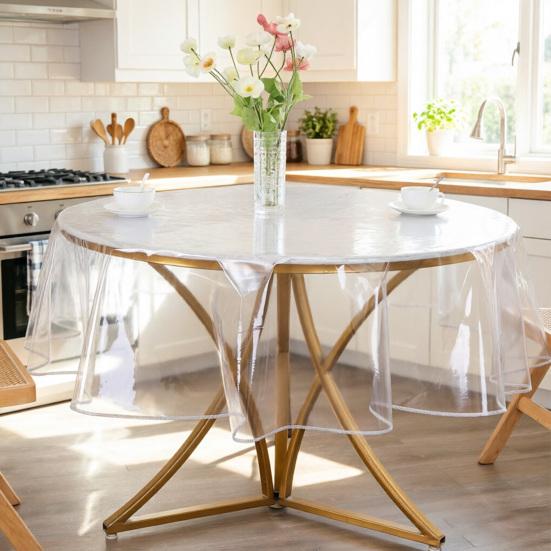 Clear Round Tablecloth Plastic Table Protector Waterproof Oil-Proof Table Cover PVC Table Cloth for Round Table Home Parties