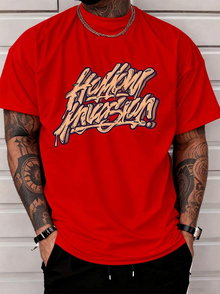 Unisex Summer Cotton Short Sleeve T Shirt Hollow Invasion Dripping Graffiti Letter Print Crew Neck Hip Hop Street Fashion Male Tee