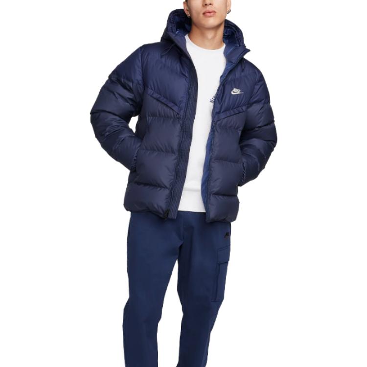 Nike Solid Color Fitted Hooded Long Sleeve Down Jacket Men Outerwear Blue FB8178-410