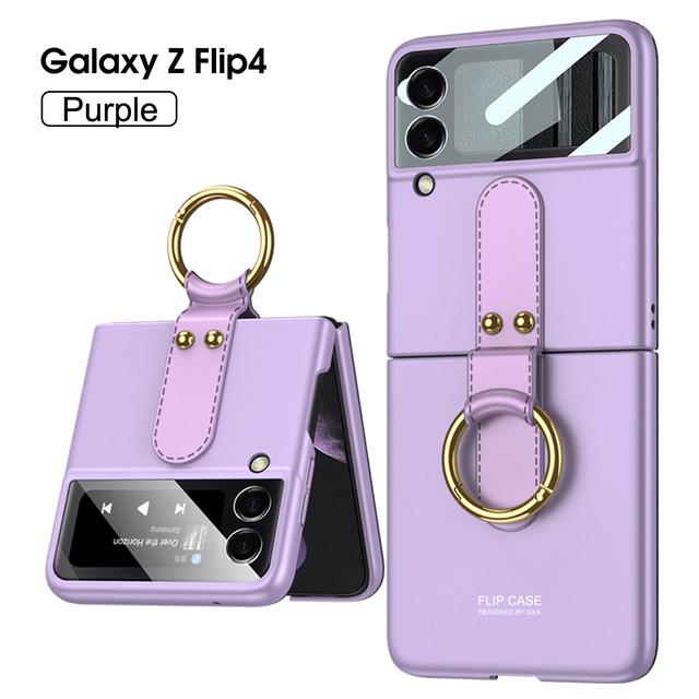 Pre Samsung Galaxy Z Flip 4 3 Puzdro Luxusné ultra-tenká pokožka-Pocitový krúžok Držiak šošovky Fólia odolná proti nárazom Pevný zadný kryt