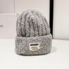 Wool hat women's autumn and winter alphabet patch versatile warm plush knitted hat big head circumference ear protector cold hat