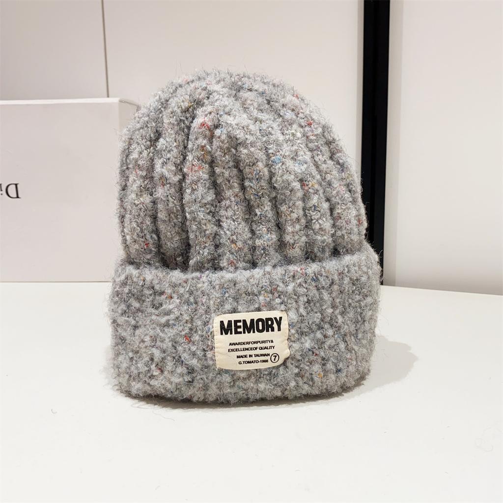 Wool hat women's autumn and winter alphabet patch versatile warm plush knitted hat big head circumference ear protector cold hat