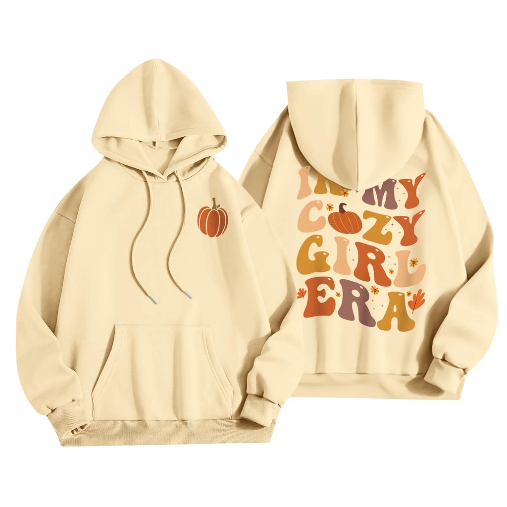 Dammode Lätt långärmad tröja för kvinnor med fickor Preppy grafisk hoodie