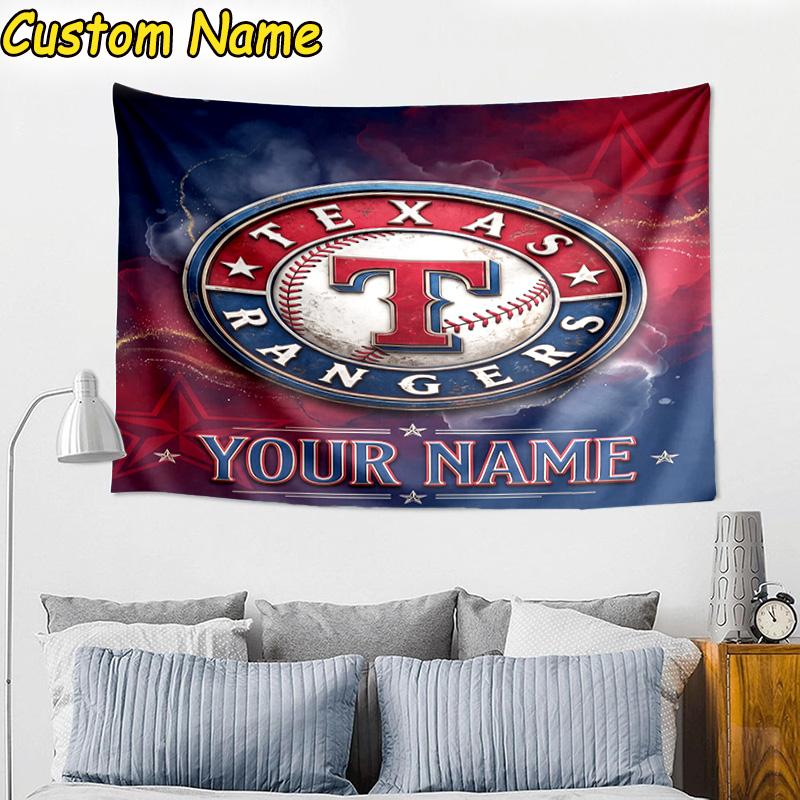 Custom Name Baseball Rangers Map Tapestry Room Decoration Wall Hanging for Living Room Bedroom, dormitory, Birthday and Christmas gifts