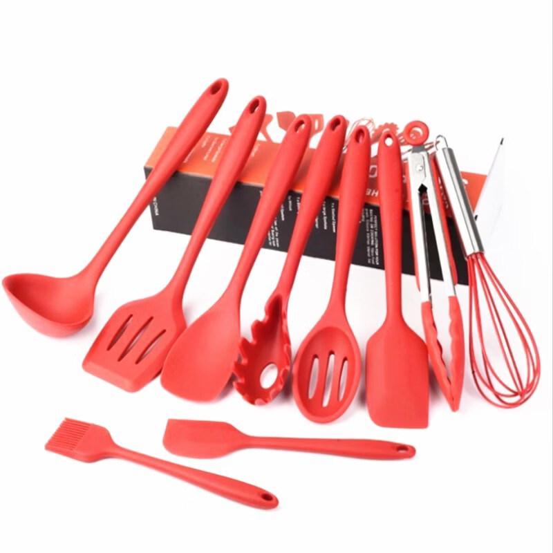 

Red 10-Piece Kitchen Utensil Set with Storage Bucket