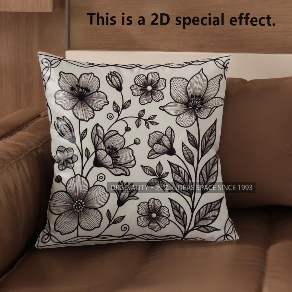 2D Floral Embellished Pillowcases With 3D Effect Pattern Cushion Cover Suitable For Sofa Bedroom Car Pillow Cover