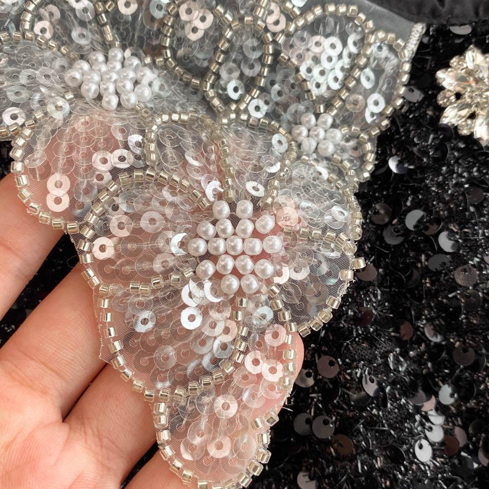 Summer Women Sweet Peter Pan Collar Black Sequined Diamonds Button Mini Short Fairy Princess Party Dresses