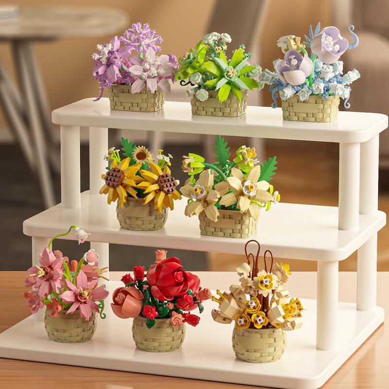Sunflower Basket Building Blocks - Lego-Compatible Eternal Flower Pot Ornament and Educational Assembling Toy for Girls
