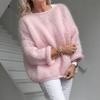 Dames Ronde Hals Lange Mouwen Oversized Effen Pluizige Gebreide Trui Pullover Top