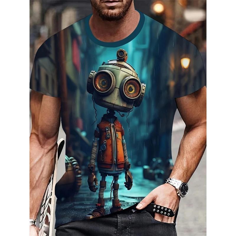 Summer Round Neck Funny Cartoon Pattern 3D Print Top Fashionable Casual Short Sleeved Men's T-shirts