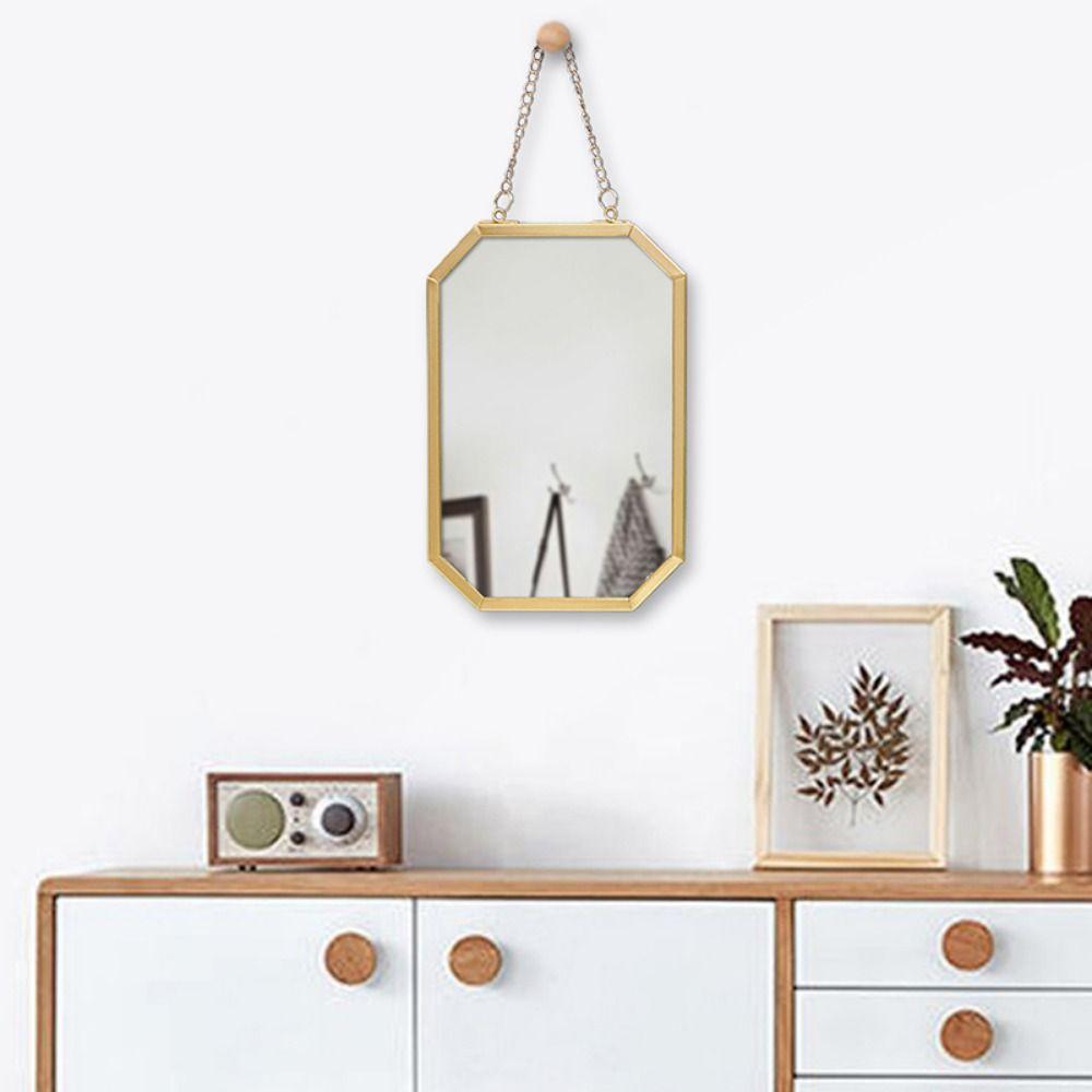 Round/Hexagonal/Rectangle Creative Makeup Mirror Metal Chain Wall Hanging Mirror  Vanity