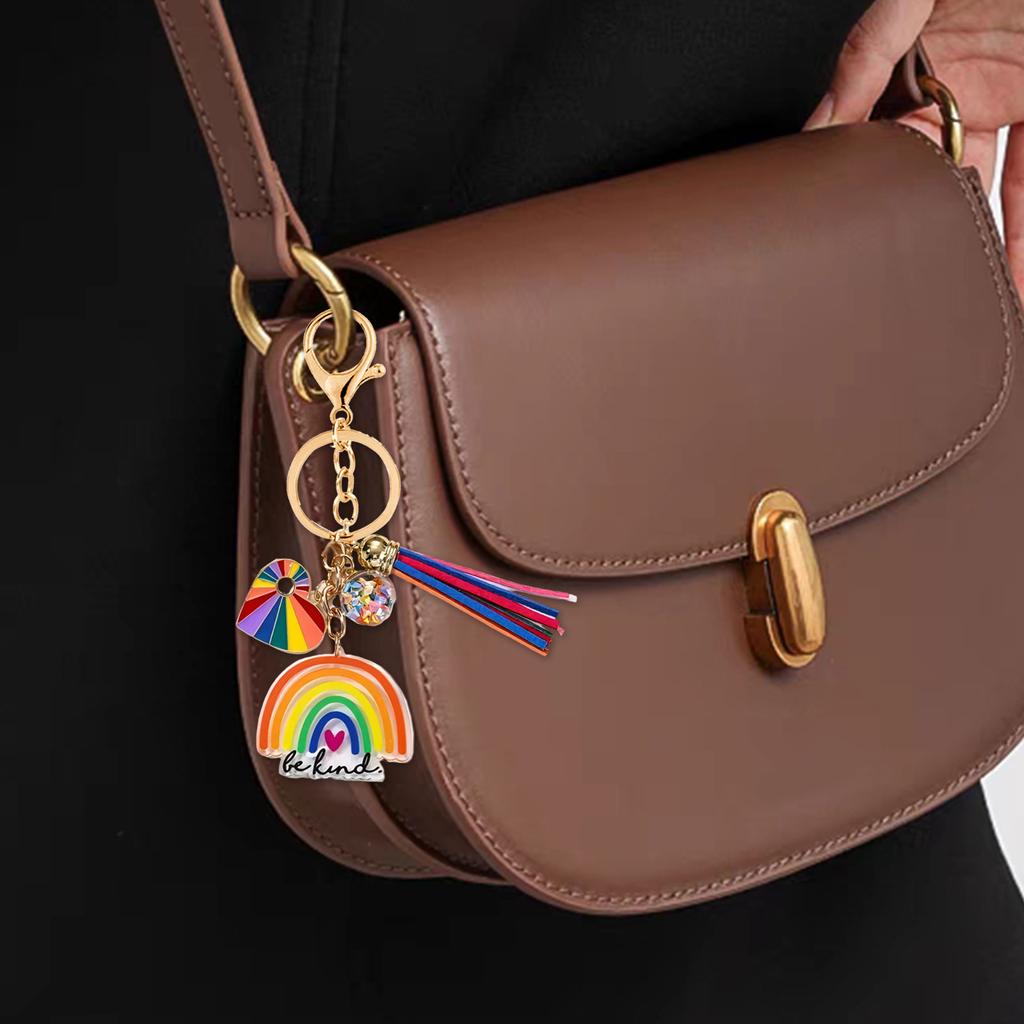 Lovely Rainbow Love Key Holder Dainty Tassels Charm Ideal For Purse Backpack Decoration